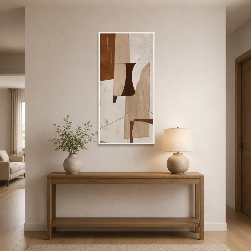 Warm abstract composition greeting visitors in an entrance hall.