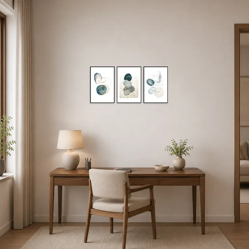 Inspiring geometric art enriches the ambiance of a productive home office.