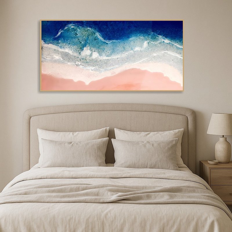 Ocean Art piece creates tranquility in a restful bedroom setting.