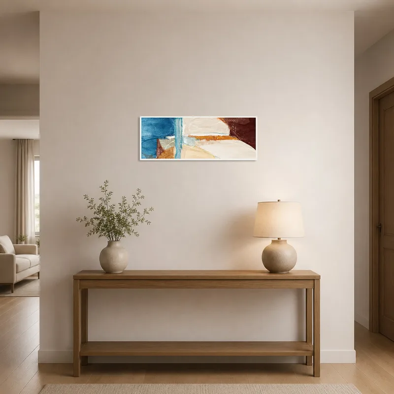 Abstract landscape with earth tones welcoming guests in the entrance hall.
