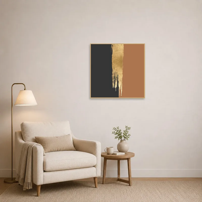 Bold abstract art adds color to a serene reading corner.