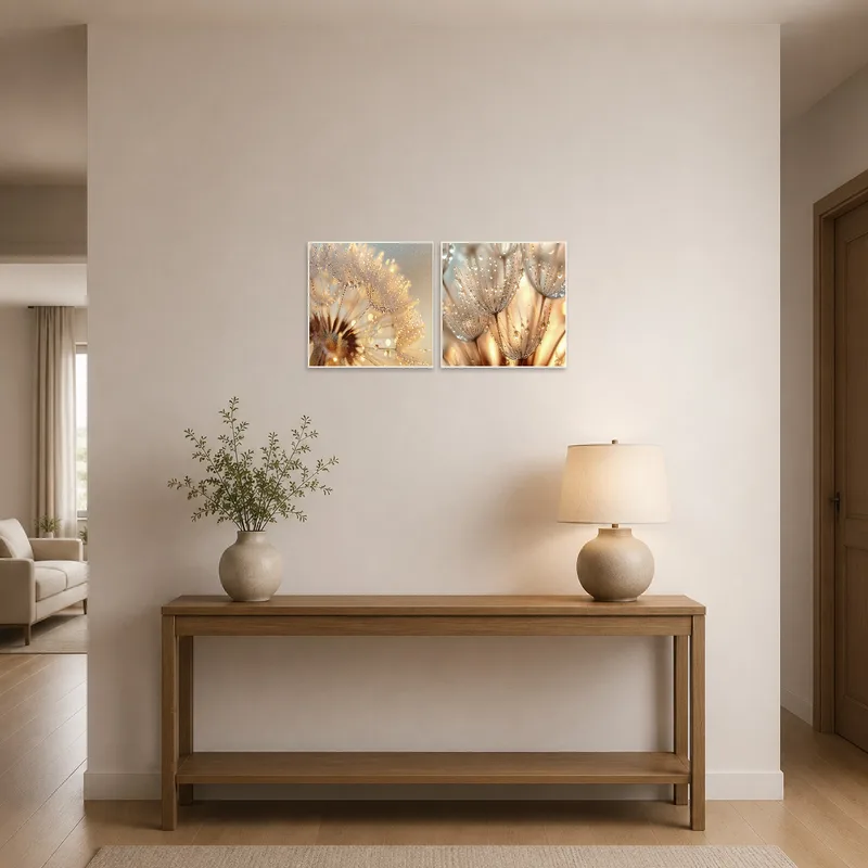 Dandelion photo set in an entrance hall, adding natural flair to the entryway.