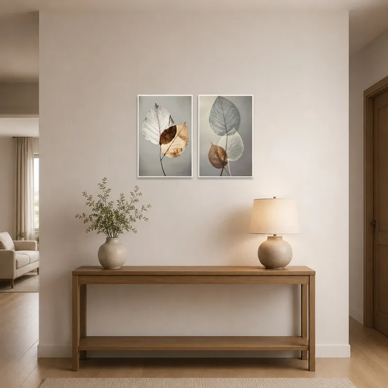 Leaf study set enhancing the elegance of a spacious entrance hall.