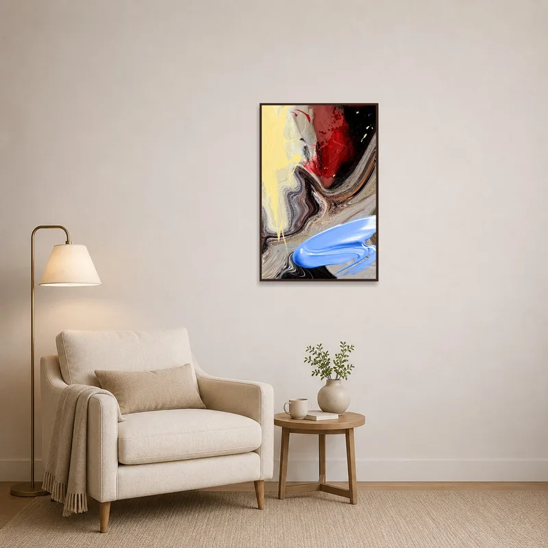 Abstract swirl print energizing a cozy reading corner with lively colors.