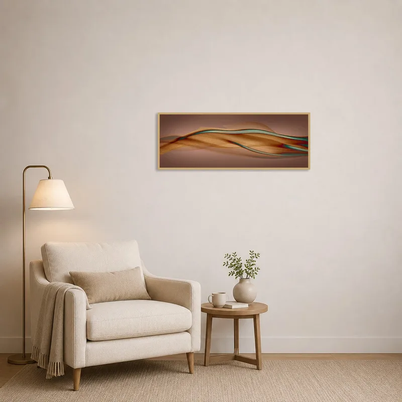 Cozy corner featuring abstract waves in soothing earth hues.