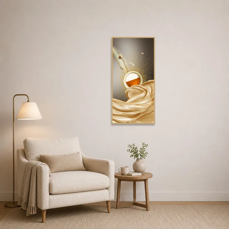 Sophisticated abstract art adding elegance to a cozy reading corner.