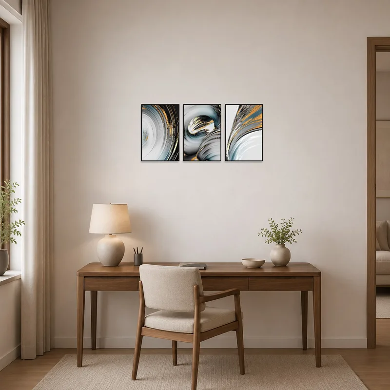 Abstract swirl set inspiring a chic home office.