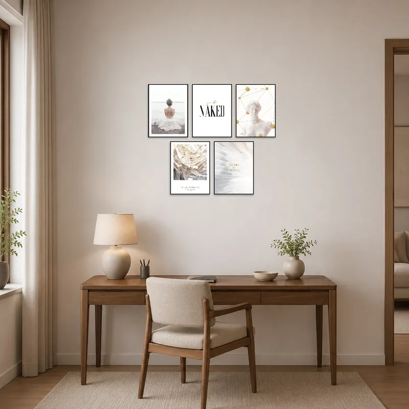 Serene moments art set inspiring creativity in a home-office.