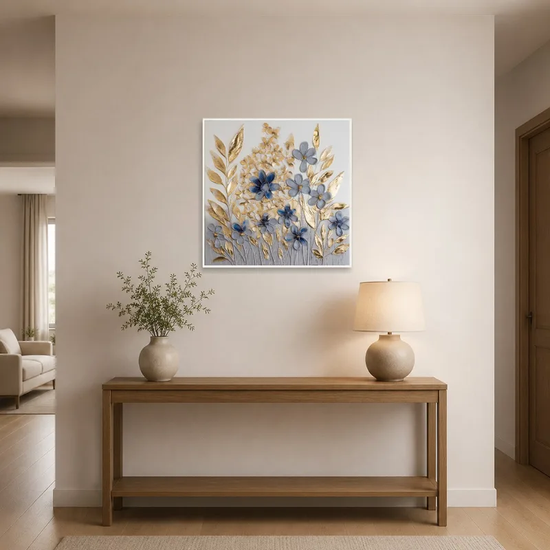 Sophisticated botanical art in the entrance hallway.