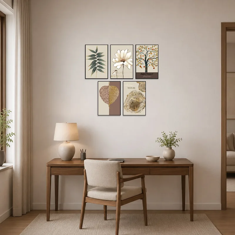 Botanical and abstract textures inspire in a productive home office.