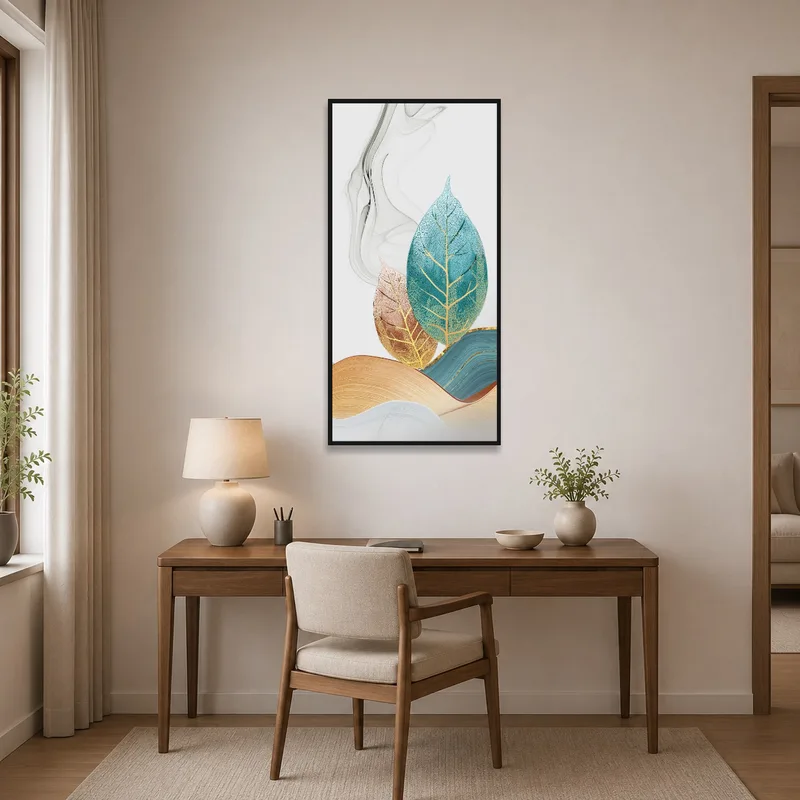 Stylish botanical art boosting a productive home office.