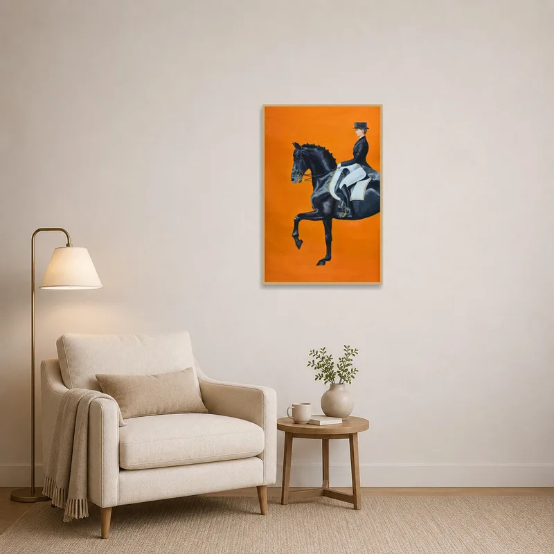 Reading corner features horse on orange canvas for a lively touch.