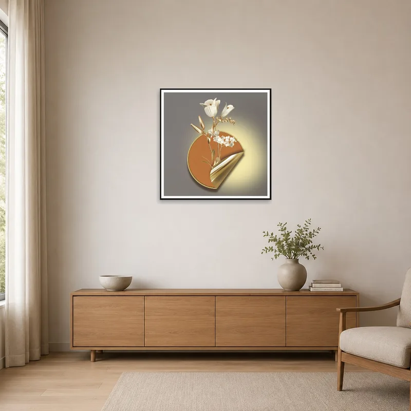 Elegant Floral Composition in Gold and Bronze enhances a sleek minimalist setting.