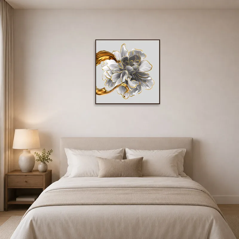 Sophisticated floral piece enhancing a tranquil bedroom.