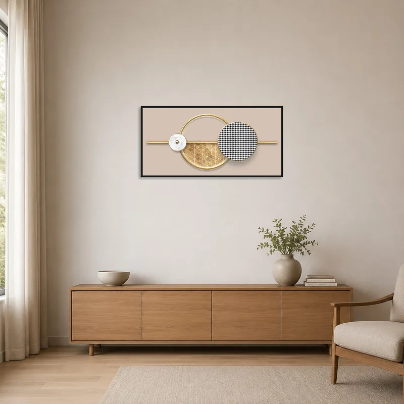 Elegant geometric circles with gold in a minimalist setting.