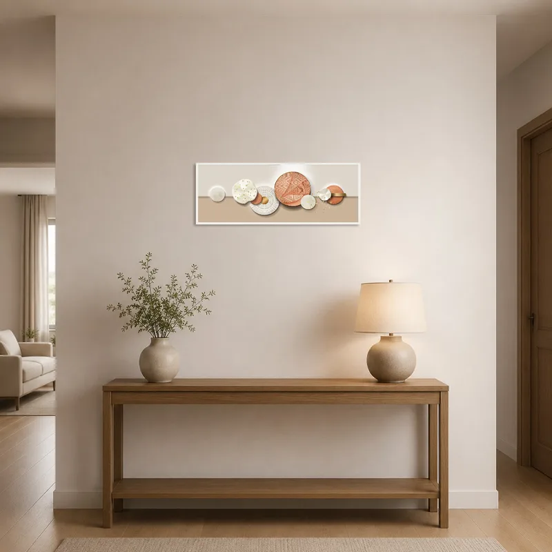 Stylish geometric wall art enhances the atmosphere of a chic entrance hall.