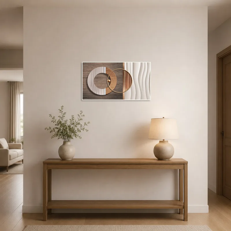 Geometric art adds sophistication to the welcoming entrance hall.