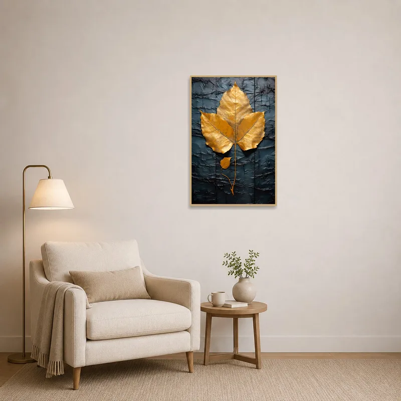 Leaf art provides a lush accent in a cozy reading nook.