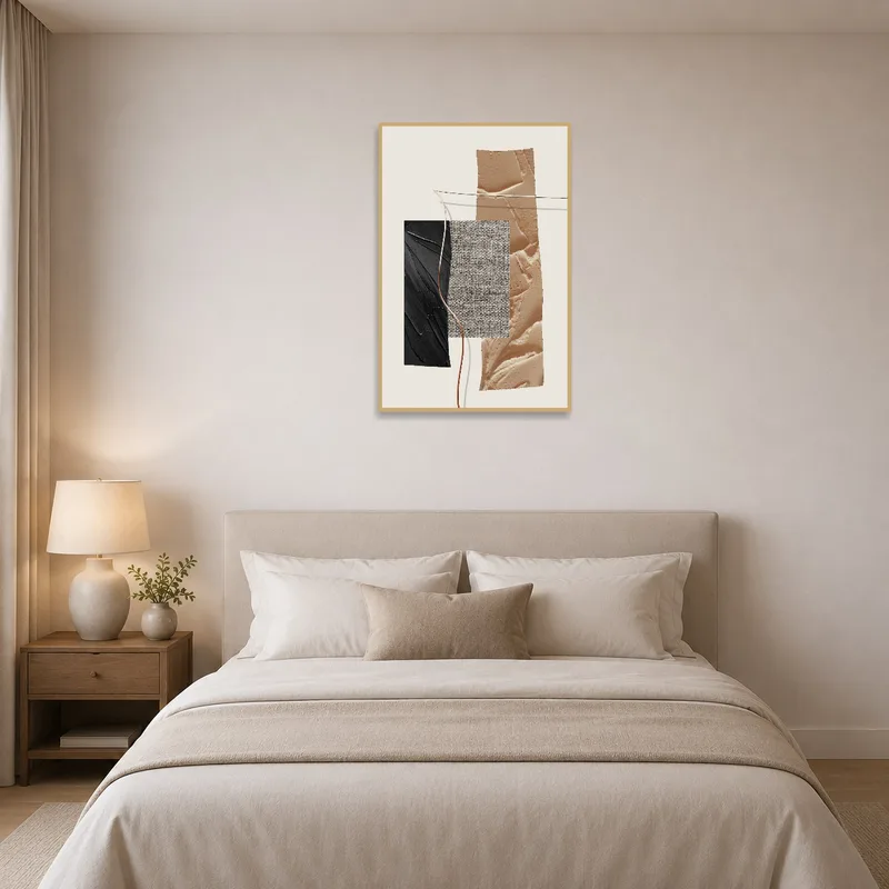 Tranquil bedroom adorned with a soothing abstract composition.