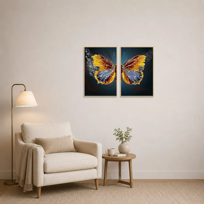 Beautiful butterfly wings set accentuating a cozy reading nook.