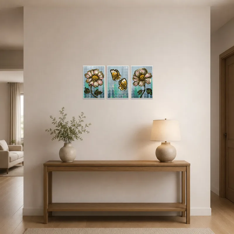 Entrance hall featuring Floral and Butterfly Artistic Triptych.