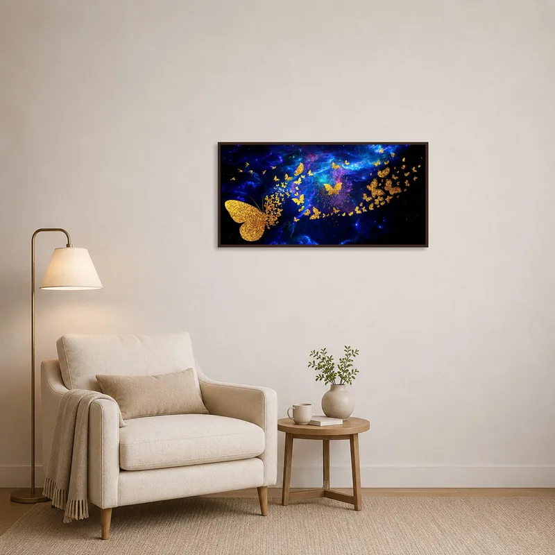 Magical butterfly art enhances the peaceful reading corner atmosphere.