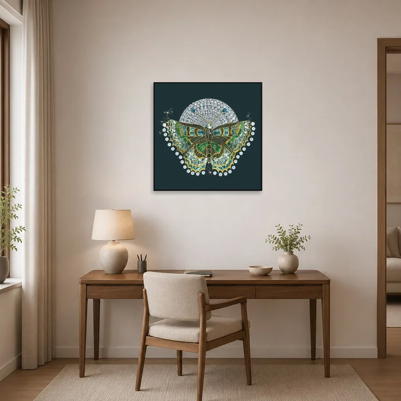 Inspiring butterfly design gracing a focused home office space.