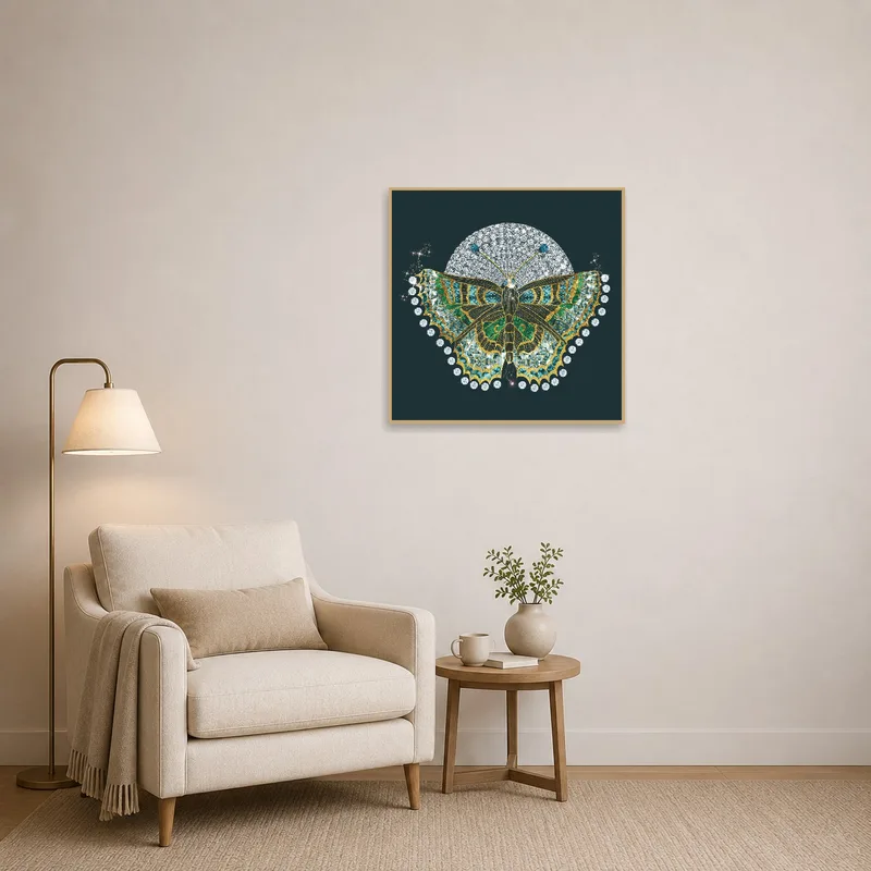 Serene butterfly piece adding charm to a quiet reading corner.