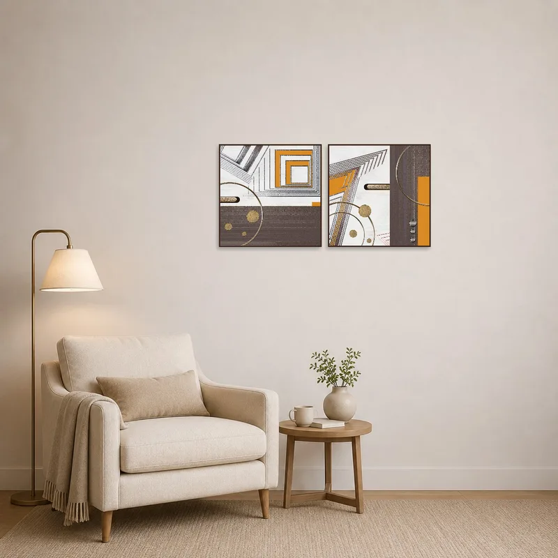 Artistic dual square set adding style to a cozy reading corner with a comfy chair.