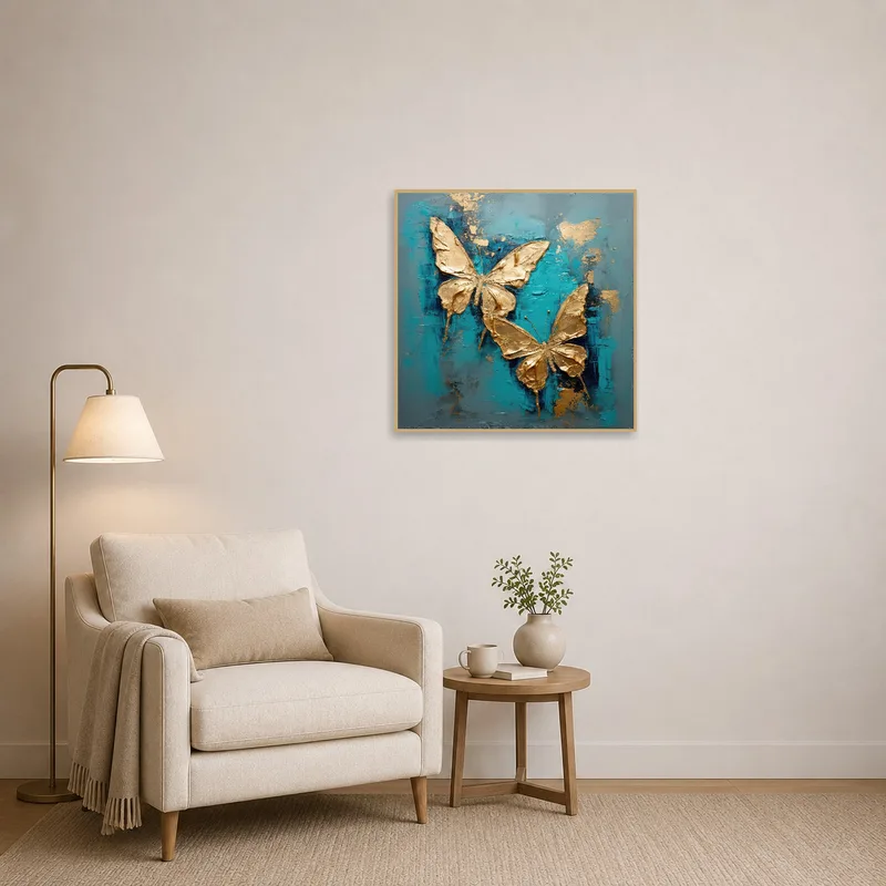 Art of gilded butterflies adds charm to a cozy reading nook.