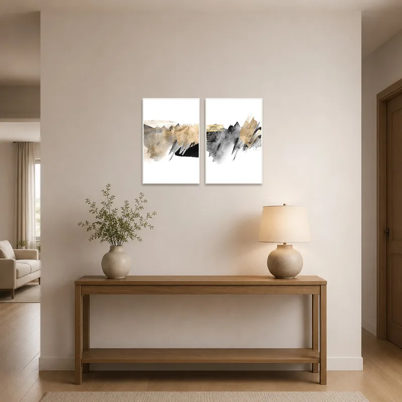 Art set displayed in an entrance hall, adding elegance to the welcoming space.