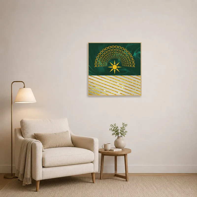 Golden sun with butterflies enlivens a cozy reading corner.