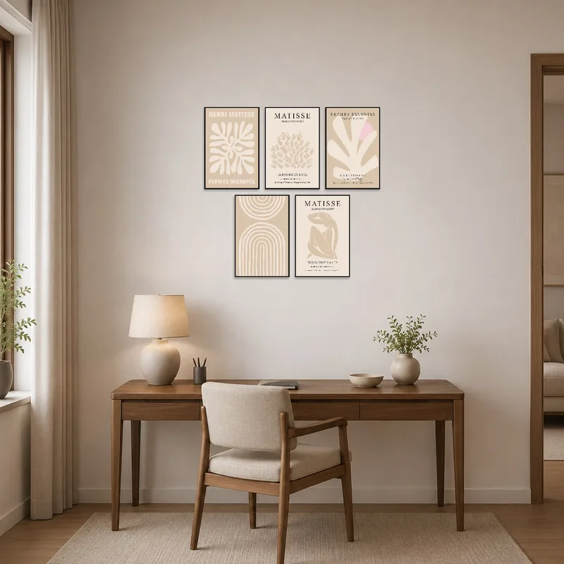 Home office adorned with dynamic Matisse-inspired cut-out art.