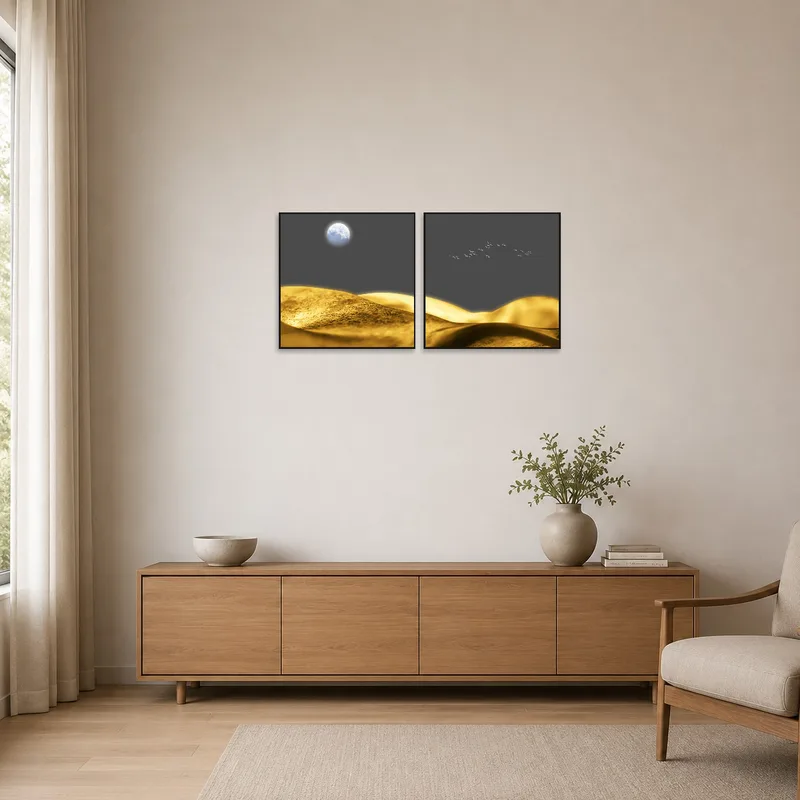 Subtle lunar waves enhance the minimalist space.