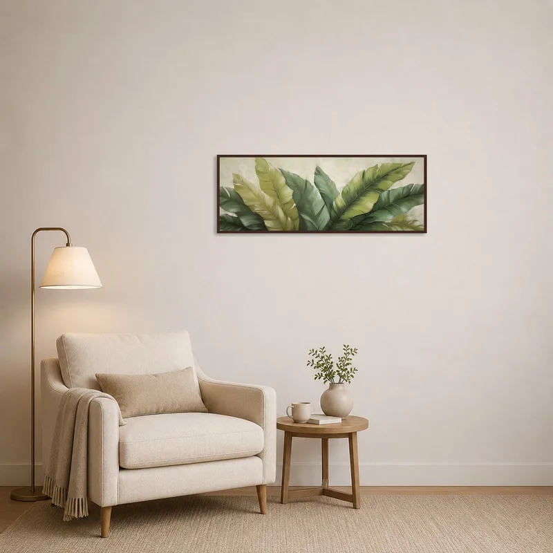 Botanical panorama creates a serene atmosphere in the reading corner.