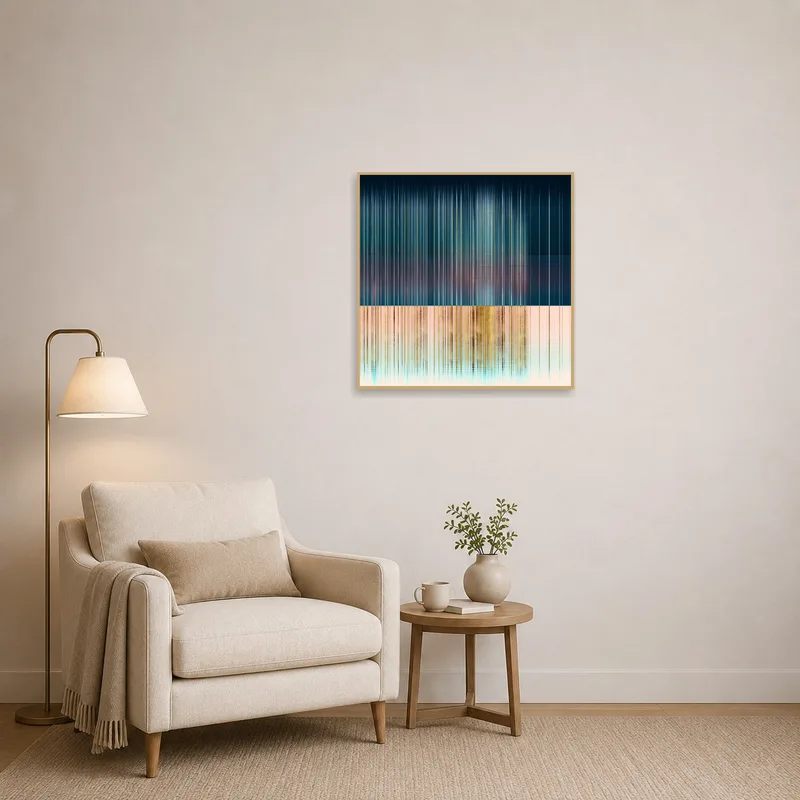 Stylish vertical lines art brightens up a cozy reading corner.