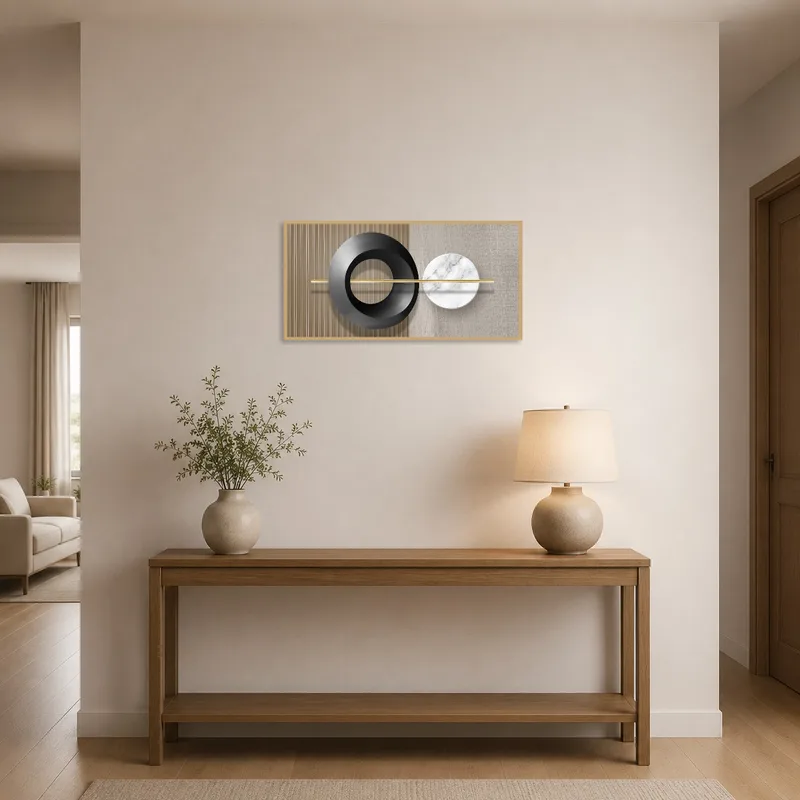 Geometric art featuring circles making a bold entry statement in the entrance hall.