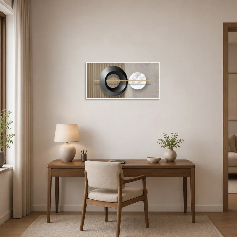 Geometric composition with circles inspiring creativity in the home office.