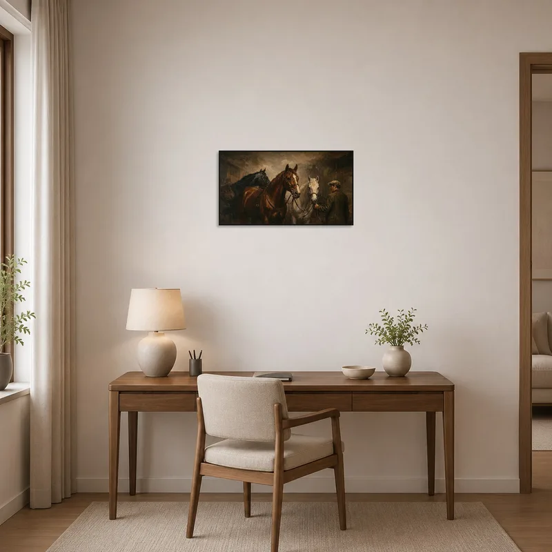 Majestic horses portrayed in a productive home office ambiance.