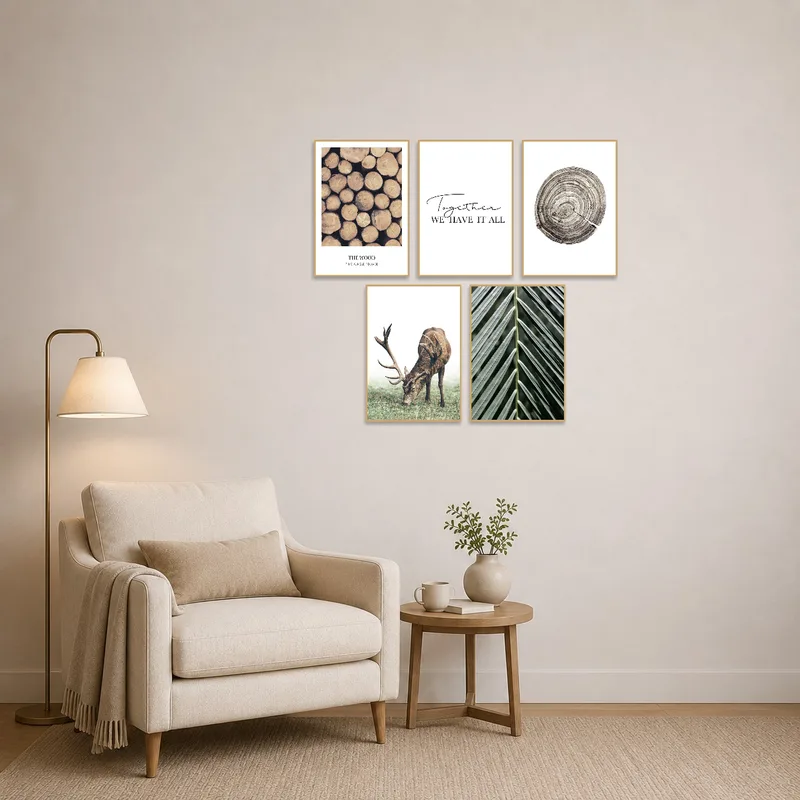 Peaceful wildlife art set enhances a quiet reading corner.