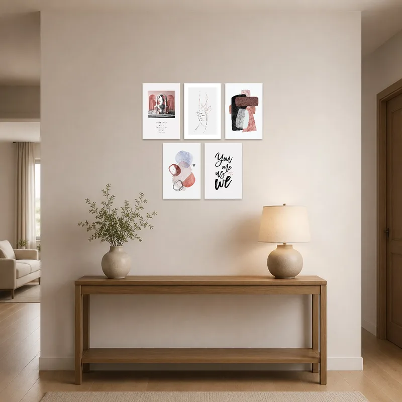 Entrance hall showcasing a blend of Renaissance and abstract wall art.