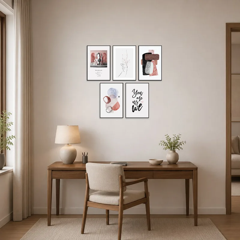 Art series set adds creativity to a home office workspace.