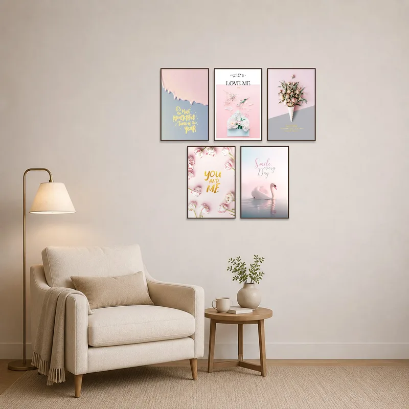 Art set with a romantic and inspirational vibe in a cozy reading corner.