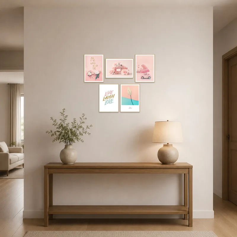 Romantic floral prints greeting guests in a bright, welcoming entrance hall.