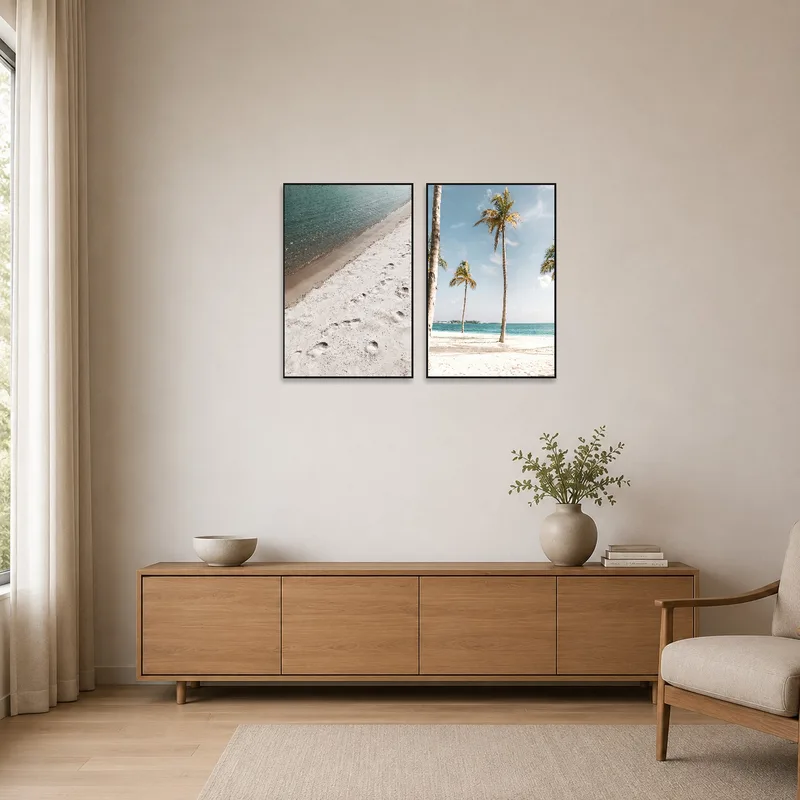 Palm tree art piece in a clean, minimalist space.
