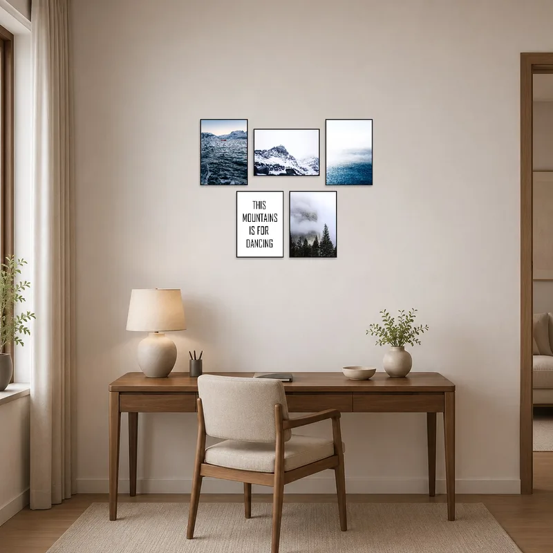 Inspiring winter scene with text in a productive home office.