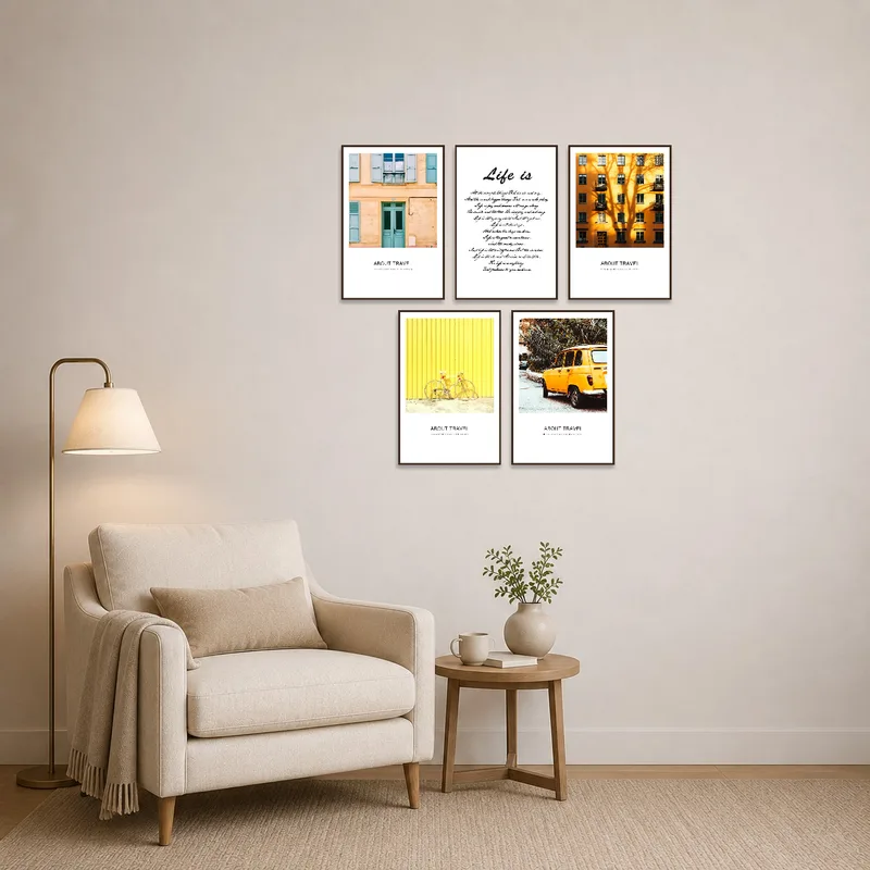 Dynamic urban text art enlivens the reading corner atmosphere.