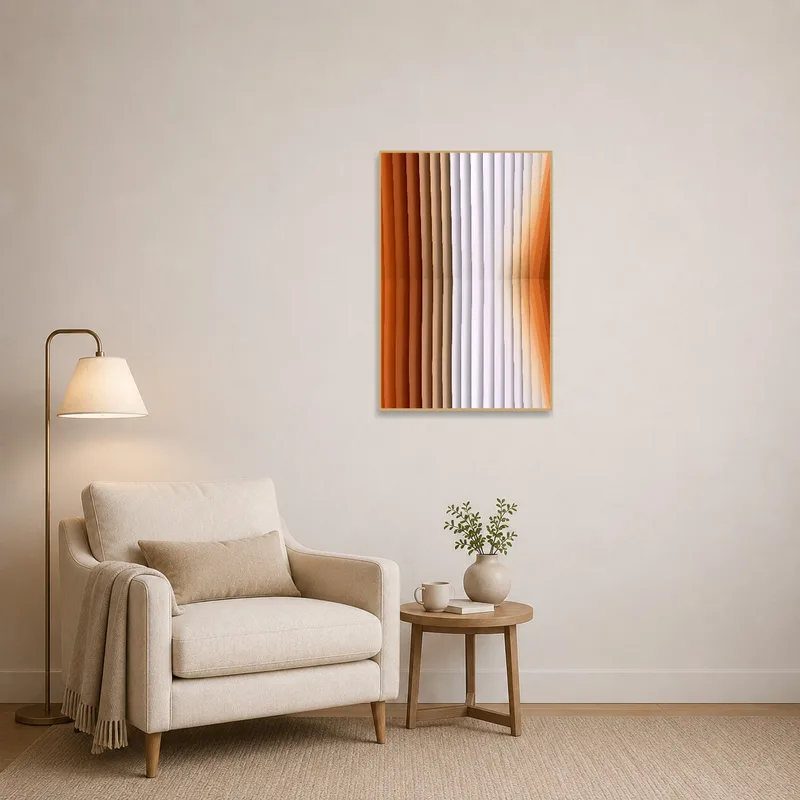Abstract design enhancing a cozy reading corner with a soft chair.